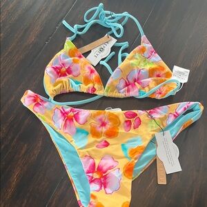 Vibrant Floral Bikini Set in Yellow and Blue
